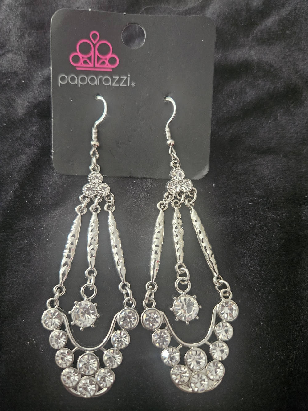 paparazzi Silver Crystal Dangle Chandelier Earrings